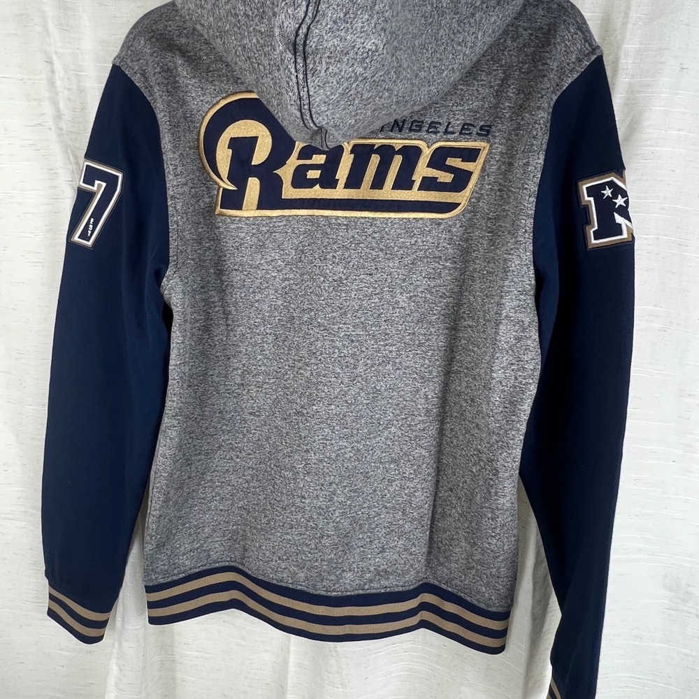 NFL Team Apparel NWT Los Angeles Rams Full Zip Hoodie Grey Navy Blue.Mens Medium - Picture 5 of 10